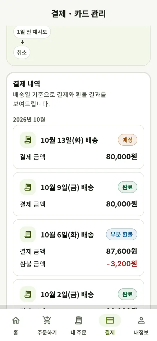 식당 앱 결제 내역 화면